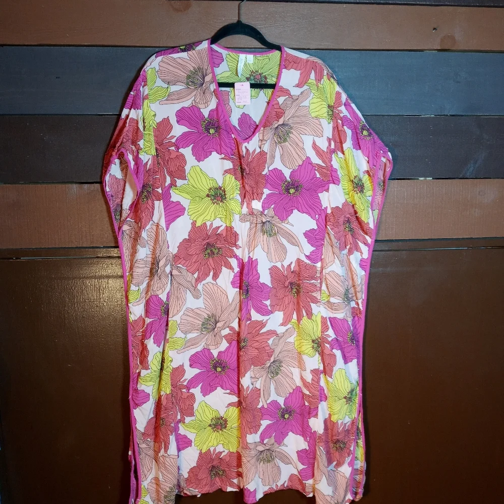 Freebie Gorgeous Joyspun Medium(8-10) Pink Floral Batwing Airy Sexy Nightgown - Picture 7 of 9